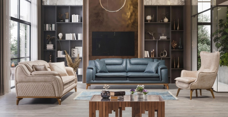 Canapé bleu 3 places Canapé de salon Design Chesterfield Style italien Meubles