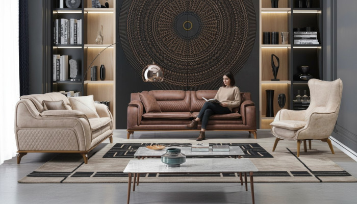 Canapé Marron 3 Places Salon Design Classique Style Italien de Luxe 3 Places