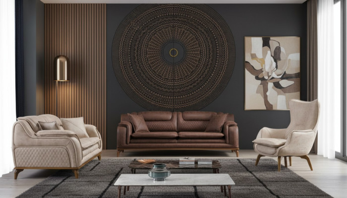 Canapé Marron 3 Places Salon Design Classique Style Italien de Luxe 3 Places