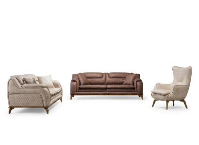 Canapé Marron 3 Places Salon Design Classique Style Italien de Luxe 3 Places