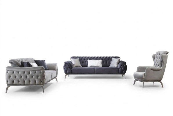 Ensemble de canapés 3+3+1 places Fauteuil bleu Luxueux Chesterfield Meubles