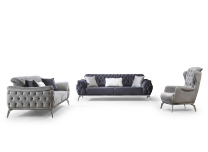 Ensemble de canapés 3+3+1 places Fauteuil bleu Luxueux Chesterfield Meubles