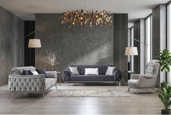 Canapé bleu 3 places Salon Design de Luxe Chesterfield Italien