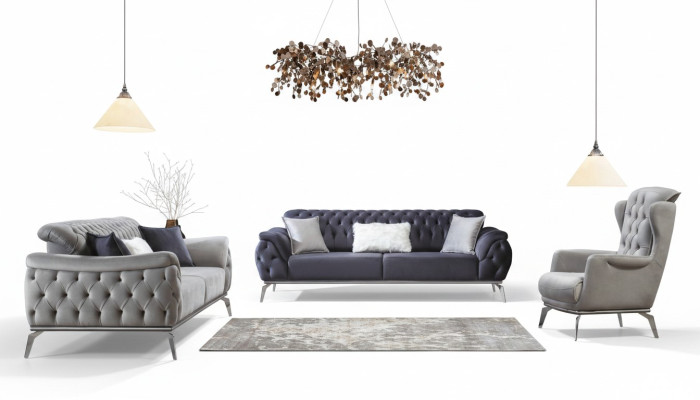 Canapé bleu 3 places Salon Design de Luxe Chesterfield Italien
