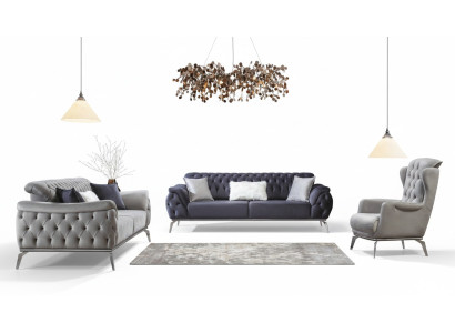 Canapé bleu 3 places Salon Design de Luxe Chesterfield Italien