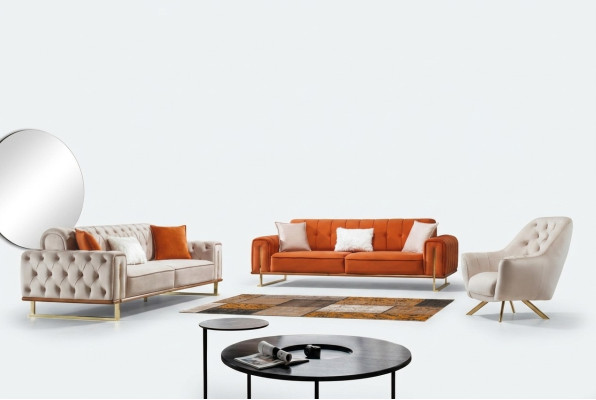 Canapé Orange 3 places Salon Luxe Chesterfield Italien