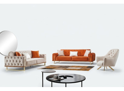 Canapé Orange 3 places Salon Luxe Chesterfield Italien