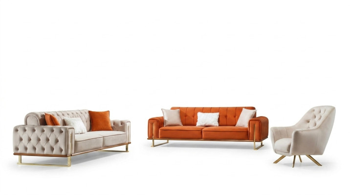 Fauteuil 1 place Beige Chesterfield Design de Luxe Fauteuil 1 place Tissu