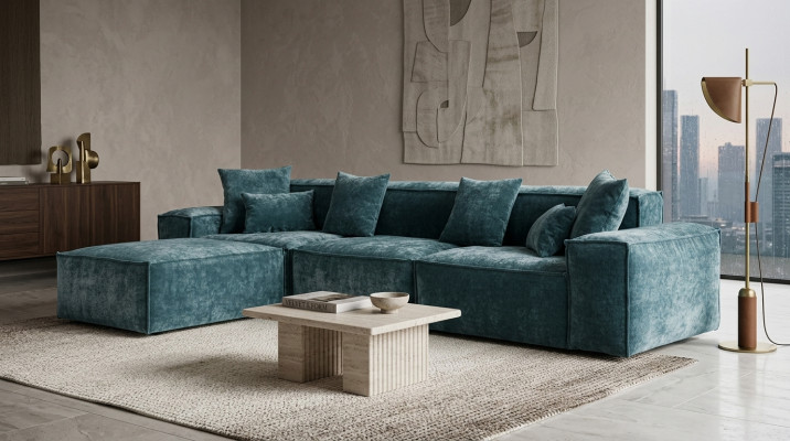 Canapé d'angle Bleu Salon Coin salon élégant Mobilier design Ensemble d'angle