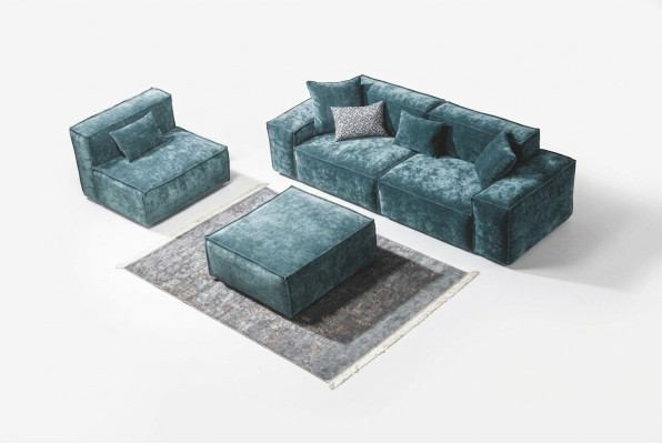 Ensemble de canapés Cube Mobilier xxl 3+1 places Bleu Fauteuil Tabouret de salon