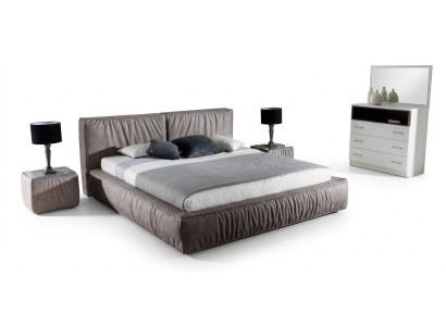Ensemble de chambre à coucher Lit marron Table de chevet Design élégant Mobilier en bois moderne 3 pièces