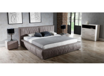 Ensemble de chambre à coucher Lit marron Table de chevet Design élégant Mobilier en bois moderne 3 pièces