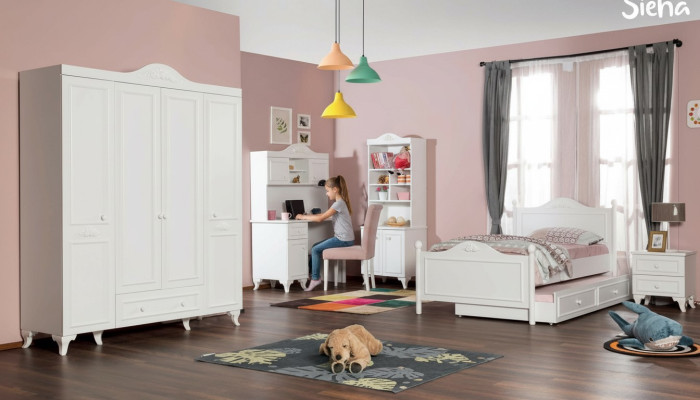 Chambre d'enfants bois Chambre de jeunes Lit Table de chevet Design moderne Mobilier nouveau 2 pièces.