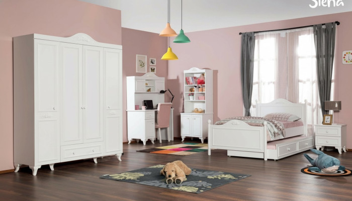 Chambre d'enfants bois Chambre de jeunes Lit Table de chevet Design moderne Mobilier nouveau 2 pièces.