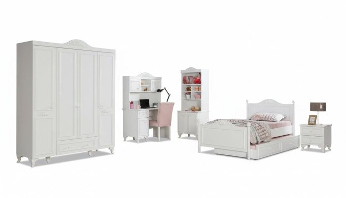 Chambre d'enfants bois Chambre de jeunes Lit Table de chevet Design moderne Mobilier nouveau 2 pièces.