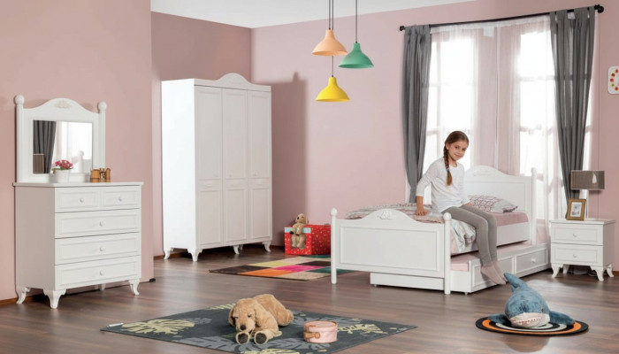 Chambre d'adolescent de style maison de campagne Ensemble complet de mobilier de chambre d'hôtes de style hôtel 5 pièces.