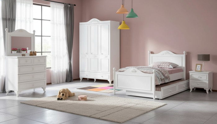 Chambre d'adolescent de style maison de campagne Ensemble complet de mobilier de chambre d'hôtes de style hôtel 5 pièces.