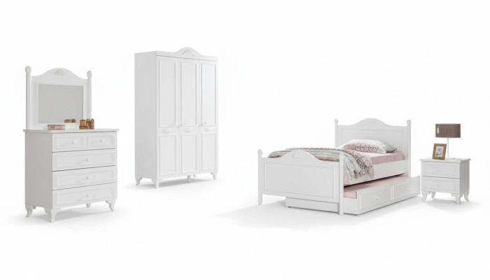 Chambre d'adolescent de style maison de campagne Ensemble complet de mobilier de chambre d'hôtes de style hôtel 5 pièces.