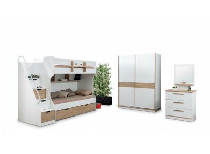 Lit mezzanine Lit superposé Commode Miroir Chambre Meubles Miroir Armoire 4 pièces.