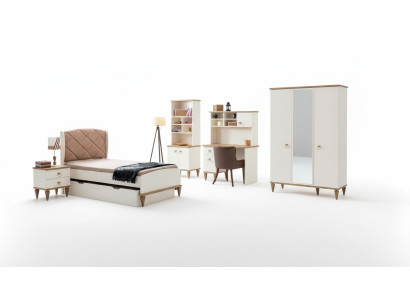 Ensemble de chambre de jeunes unisexe avec lit, table de chevet, étagère, table 5 pièces. nouveau