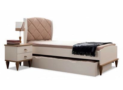 Chambre d'enfants Beige Ensemble Lit d'enfants Table de chevet Modèle de chambre de garçon Moderne Nouveau 2 pièces.