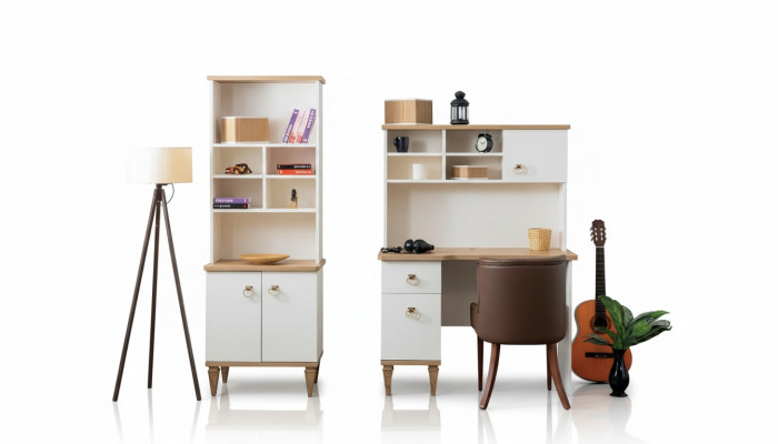 Ensemble de bureau comprenant un bureau beige et une bibliothèque, bureau de secrétaire, design 2 pièces. nouveau.