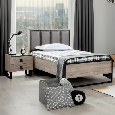 Lit de design loft en bois avec une tête de lit rembourrée et un cadre de lit neuf