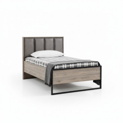 Lit de design loft en bois avec une tête de lit rembourrée et un cadre de lit neuf