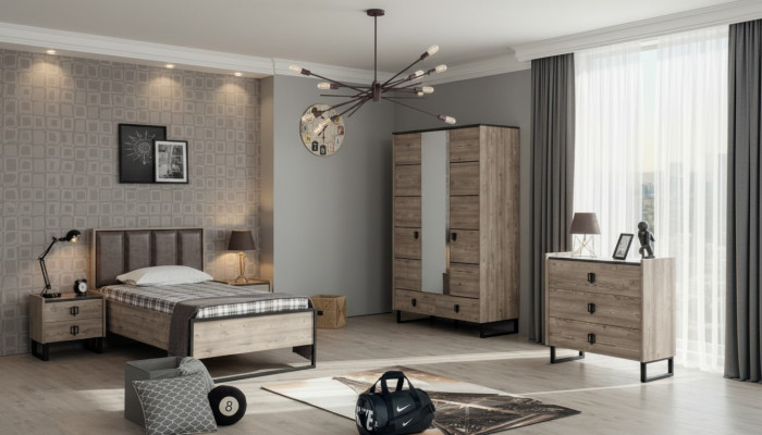 Chambre d'enfants Ensemble Lit d'enfant Table de chevet Armoire Commode Chambre à coucher nouvelle