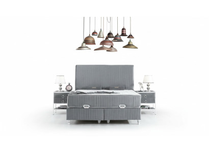 Ensemble de chambre Gris Lit en métal Sommier Design 2x Tables de chevet neuves 3 pièces.