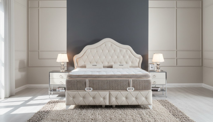 Ensemble de chambre à coucher Blanc Design Lit Style Moderne 2x Tables de chevet Boxspring 3pcs. neuf