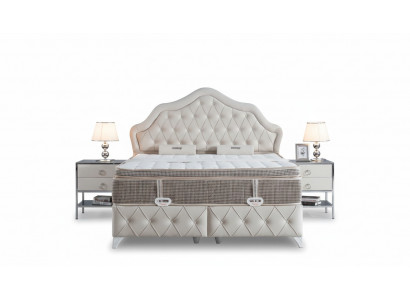 Ensemble de chambre à coucher Blanc Design Lit Style Moderne 2x Tables de chevet Boxspring 3pcs. neuf