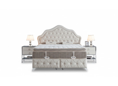 Ensemble de chambre à coucher Blanc Design Lit Style Moderne 2x Tables de chevet Boxspring 3pcs. neuf