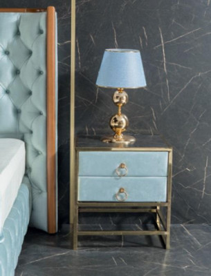 Ensemble de chambre Blanc Lit en métal Chesterfield Style de luxe 2x tables de chevet 3 pièces.
