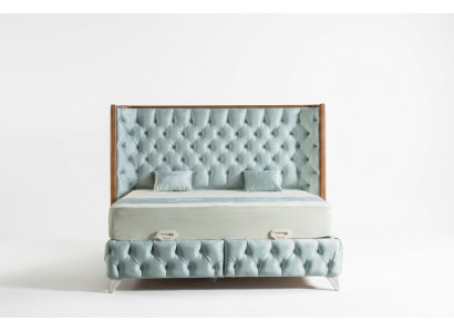 Ensemble de chambre Blanc Lit en métal Chesterfield Style de luxe 2x tables de chevet 3 pièces.