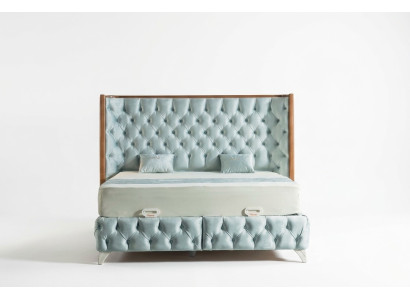 Ensemble de chambre Blanc Lit en métal Chesterfield Style de luxe 2x tables de chevet 3 pièces.