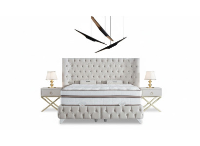 Ensemble de chambre Blanc Lit Boxspring Chesterfield Élégants 2x Tables de nuit 3 pièces.