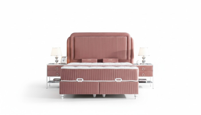 Ensemble de chambre à coucher Rose Lit en métal Style 2x Tables de chevet Moderne neuves 3 pièces.