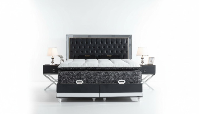 Ensemble de chambre à coucher Lit en métal noir 2x Tables de chevet Luxe neuf 3 pièces.