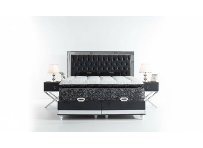 Ensemble de chambre à coucher Lit en métal noir 2x Tables de chevet Luxe neuf 3 pièces.