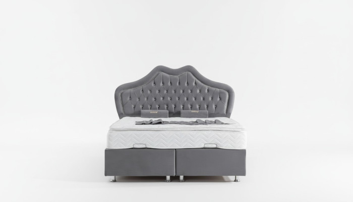 Lit gris Lit Double lits Boxspring Style Chesterfield en tissu 160x200