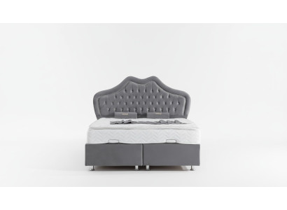 Lit gris Lit Double lits Boxspring Style Chesterfield en tissu 160x200