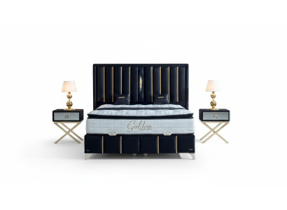 Chambre de luxe velours lit en métal Lit double 2x Table de chevet Lits Mobilier 3 pièces.