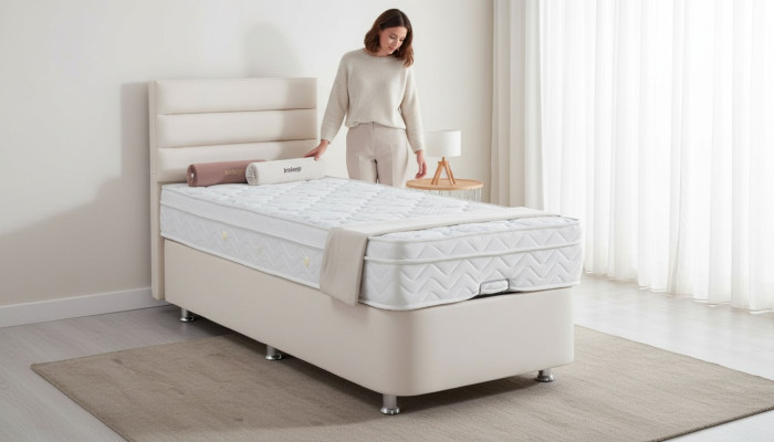 Lit beige simple Lit en métal Chambre moderne Lits Mobilier 120x200