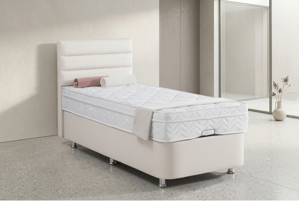 Lit beige simple Lit en métal Chambre moderne Lits Mobilier 120x200