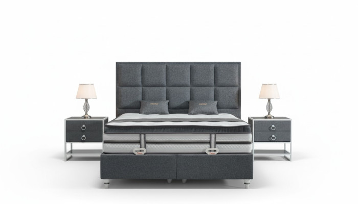 Ensemble de chambre à coucher Gris Lit Design Moderne de Luxe 2x Tables de chevet 3 pièces