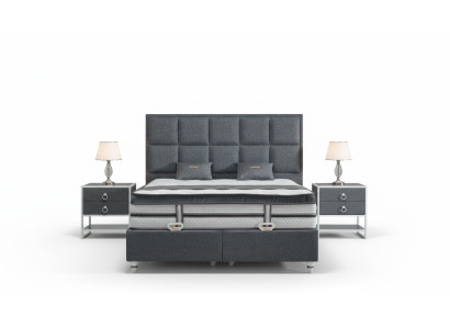 Ensemble de chambre à coucher Gris Lit Design Moderne de Luxe 2x Tables de chevet 3 pièces