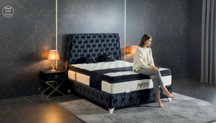 Ensemble de chambre à coucher Noir Lit Table de chevet Lits Chesterfield Meubles Velours 3 pièces.