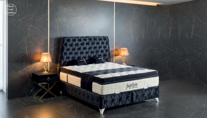 Ensemble de chambre à coucher Noir Lit Table de chevet Lits Chesterfield Meubles Velours 3 pièces.