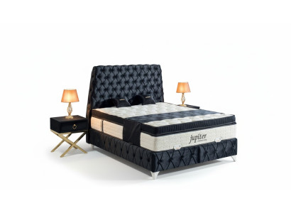 Ensemble de chambre à coucher Noir Lit Table de chevet Lits Chesterfield Meubles Velours 3 pièces.